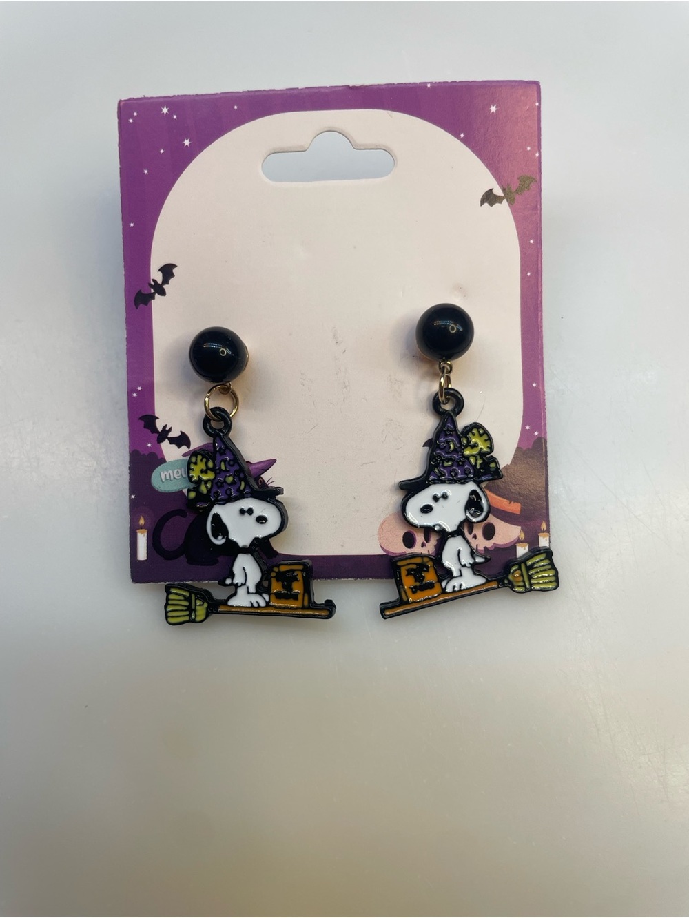 Snoopy Witch with Broomstick Dangle Earrings